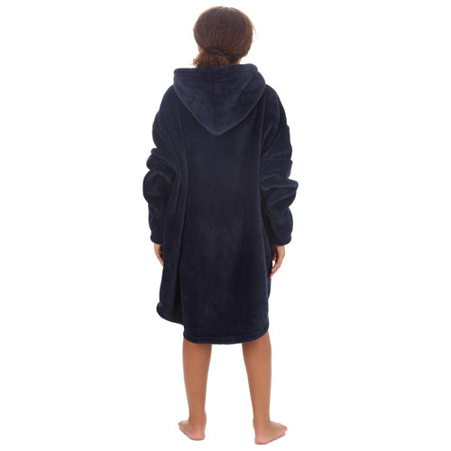 Girls Navy Blue Plain Oversized Blanket Hoodie