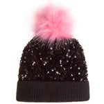 Girls Sequins Black Beanie Hat