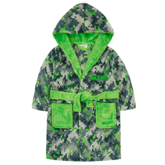  Personalised Boys Green Pixel Hooded Dressing Gown with Green Thread Embroidery