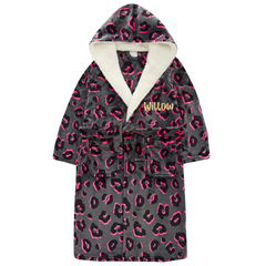 Personalised Girls Leopard Neon Robe