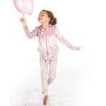 Girls Crushed Velvet Pink Zip Up Lounge Set