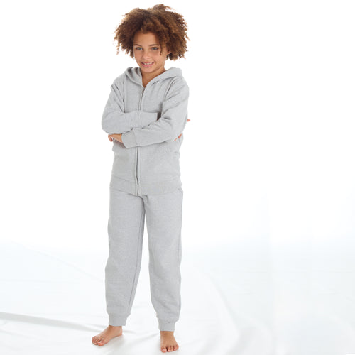 Boys Girls Plain Cotton Rich Tracksuit Zip Up Hoodie and Joggers Set Grey