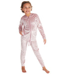 Girls Crushed Velvet Pink Zip Up Lounge Set