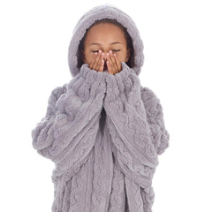 Girls Grey Cable Oversized Blanket Hoodie