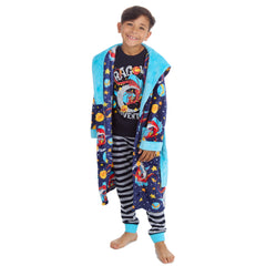 Boys Matching Nightwear Set Blue Dragon Printed Pyjamas and Dressing Gown