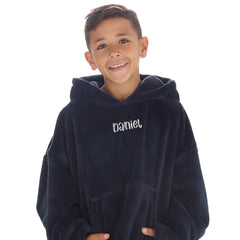 Personalised Boys Navy Plain Oversized Blanket Hoodie