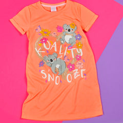 Girls Neon Coral Koala Floral Nightie