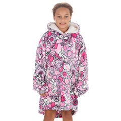 Girls Stickers Print Oversized Blanket Hoodie