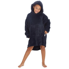 Girls Navy Blue Plain Oversized Blanket Hoodie