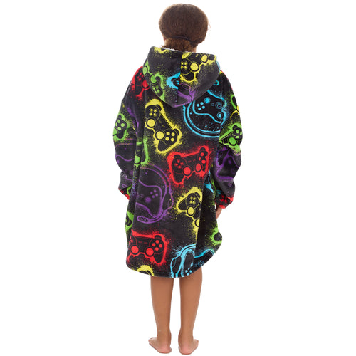 Girls Gamer Print Oversized Blanket Hoodie