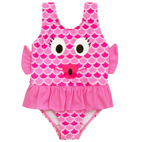 Girls Pink Fish One Piece Swimsuit