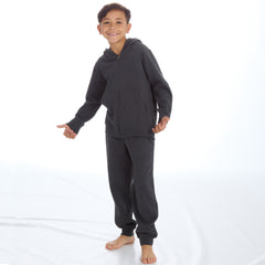 Boys Plain Cotton Rich Tracksuit Zip Up Hoodie and Joggers Set Charcoal