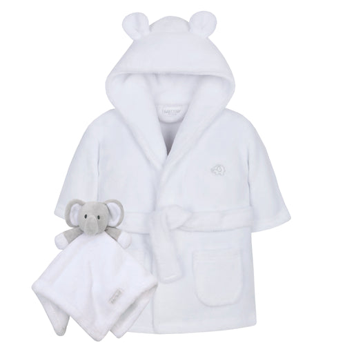 Baby White Elephant Robe and Comforter Set