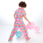 Girls Hot Pink Check Woven Pyjama Set