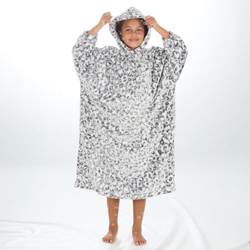 Girls Silver Leopard Oversized Blanket Hoodie