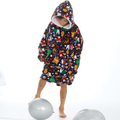 Boys Christmas Print Oversized Blanket Hoodie