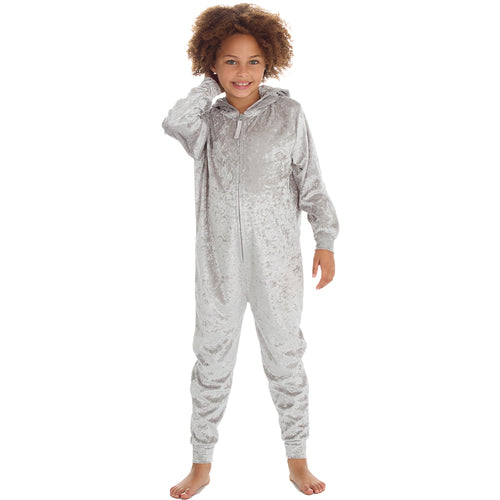 Girls Crushed Velvet Silver Onesie