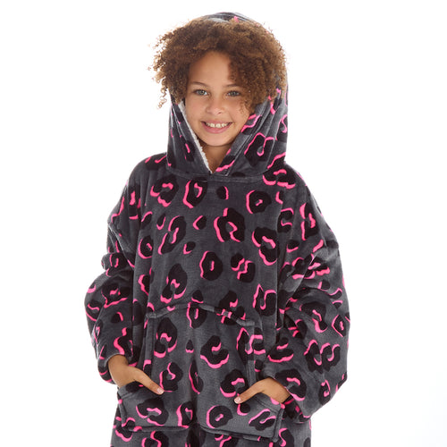 Girls Neon Leopard Oversized Blanket Hoodie