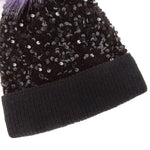 Girls Black Sequin Hat with Pom Pom