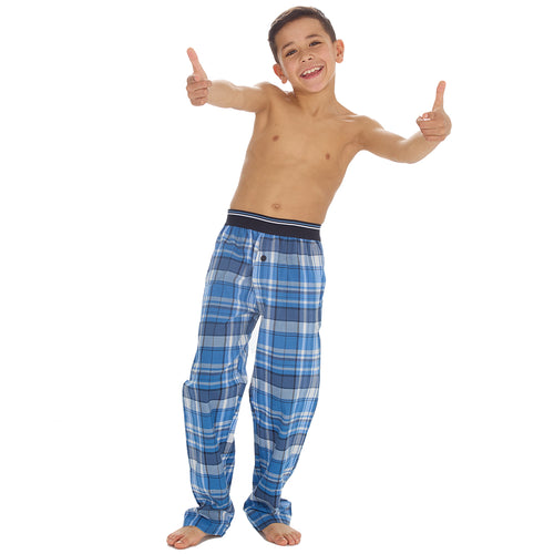 Boys Light Blue Check Long Pyjama Bottoms