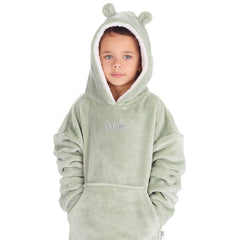 Personalised Infant Boys Bear Ears Sage Oversized Blanket Hoodie