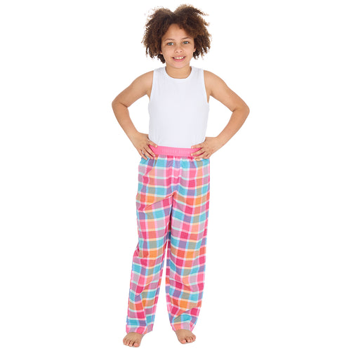 Girls Hot Pink Check Woven Pyjama Bottoms