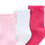 Baby Cable Bow Pink Socks 3 Pairs