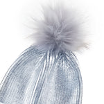 Girls Silver Metallic Hat with Pom Pom