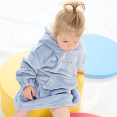 Personalised Toddler Bear Ears Dusky Blue Oversized Blanket Hoodie