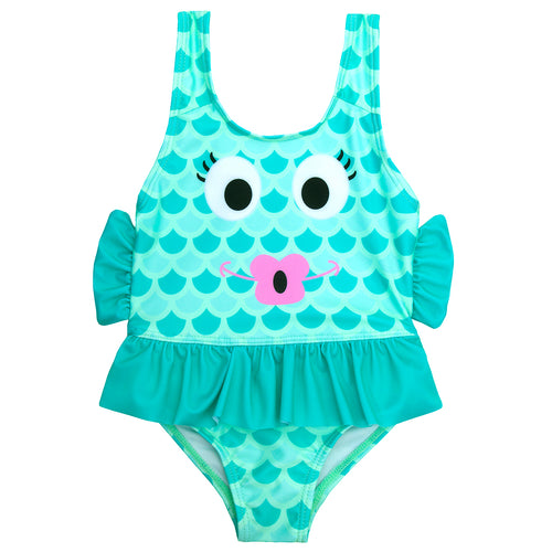 Girls Aqua Fish One Piece Swimsuits