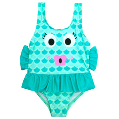 Girls Aqua Fish One Piece Swimsuits