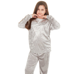 Girls Crushed Velvet Silver Lounge Set