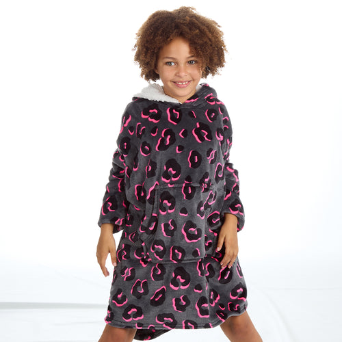 Girls Neon Leopard Oversized Blanket Hoodie