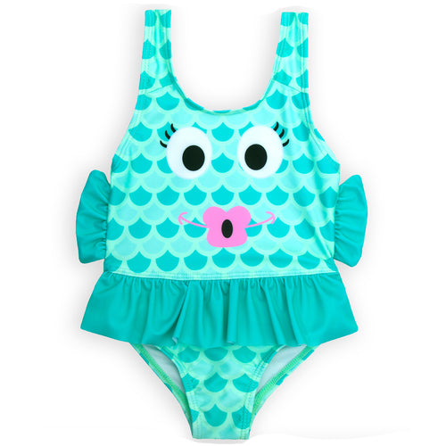 Girls Aqua Fish One Piece Swimsuits