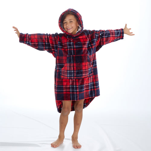 Boys Red Checked Oversized Blanket Hoodie