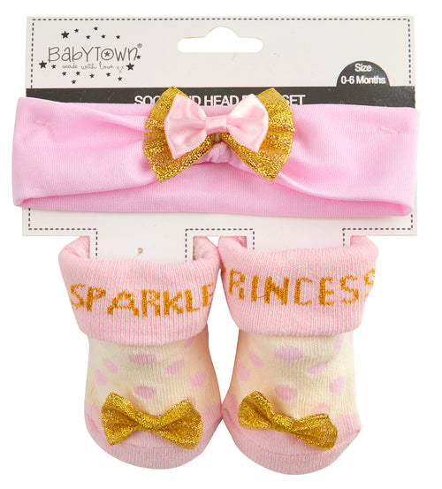 Baby Girl Socks and Headband Gold Set