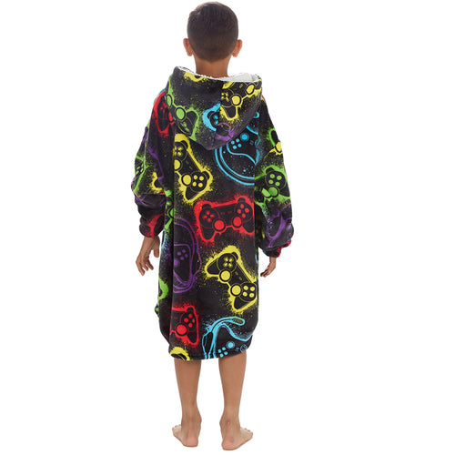 Boys Gamer Print Oversized Blanket Hoodie