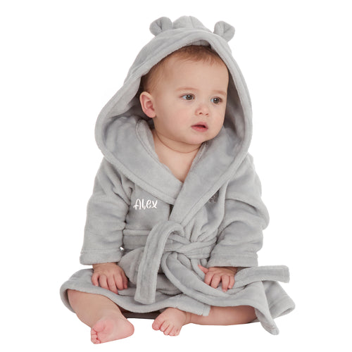 Personalised Baby Bear Ears Grey Robe