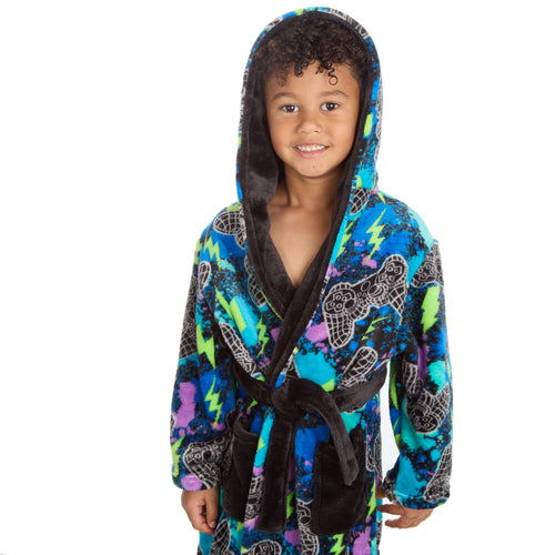 Boys Hooded Ink Splash Game Dressing Gown