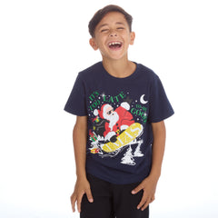 Kids Christmas Novelty Print Short Sleeve T-Shirt Navy