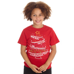 Kids Christmas Novelty Print Short Sleeve T-Shirt Red