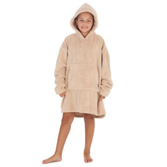 Girls Beige Toffee Plain Oversized Blanket Hoodie