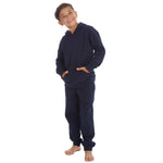 Boys Plain Cotton Rich Tracksuit Hooded Sweatshirt and Joggers Set Navy