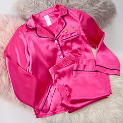 Personalised Girls Satin Pink Long Pyjama Set 