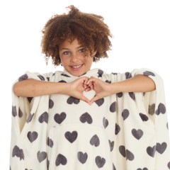 Girls Heart Print Oversized Blanket Poncho