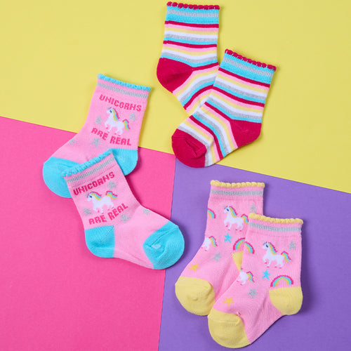 Baby Cotton Rich Pink Unicorn Socks 3 Pairs