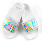 Girls Holographic White Sliders