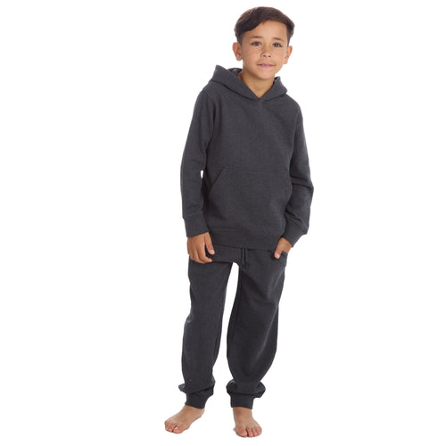 Boys Plain Cotton Rich Tracksuit Hooded Sweatshirt and Joggers Set Charcoal