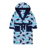 Boys Plush Fleece Hooded Dressing Gown Dinosaur Blue Camouflage 