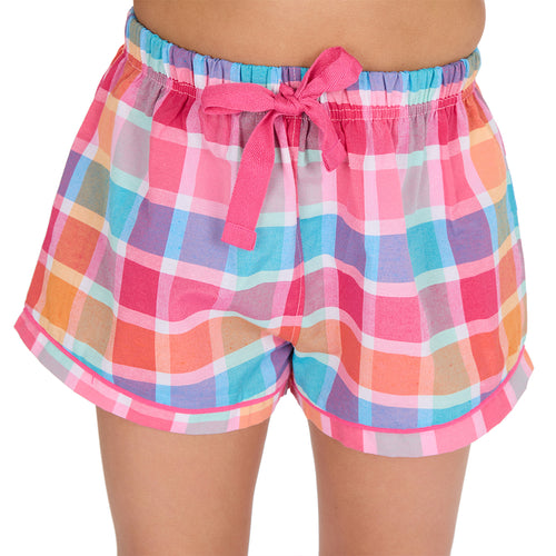 Girls Hot Pink Check Short Sleeved Pyjama Set